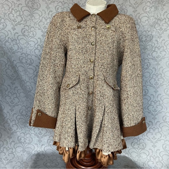 ViVI Dresses & Skirts - ViVi Vintage-style brown tweed babydoll Cottagecore Academia ruffle Sz L dress